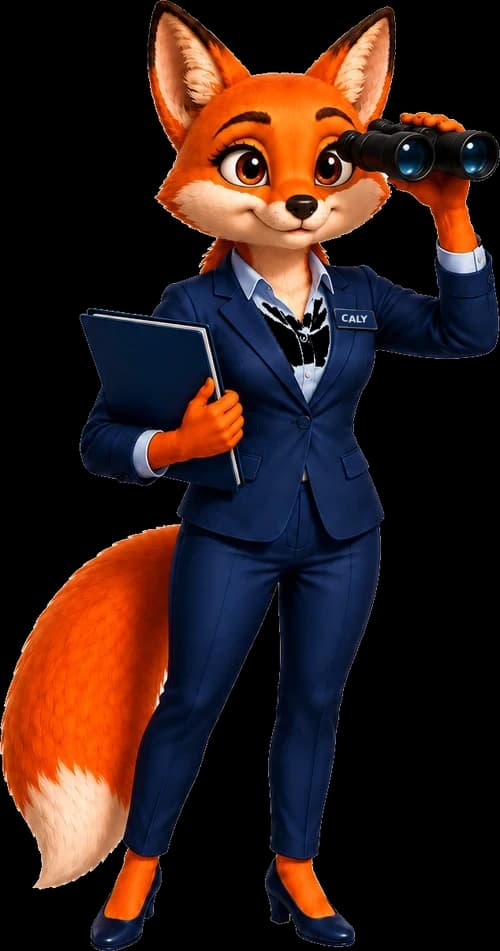 Caly the fox with binoculars